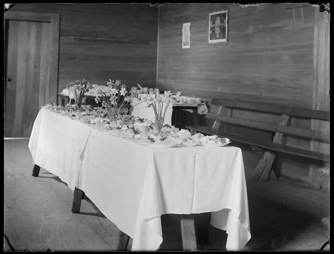 Shared table of food
